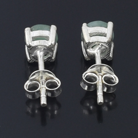 Stunning Emerald Gemstone Studs, Sterling Silver Push Back, White Finish - Image 2