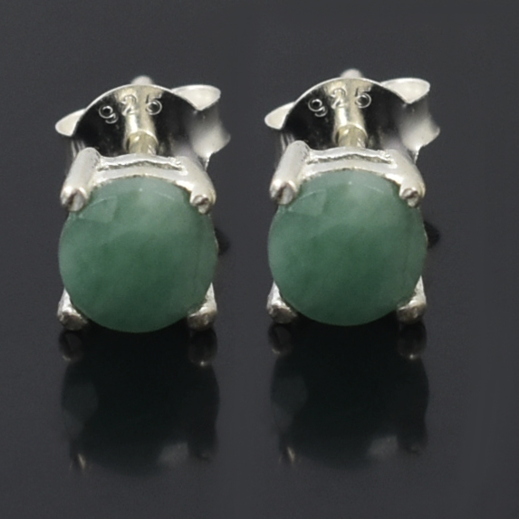 Stunning Emerald Gemstone Studs, Sterling Silver Push Back, White Finish