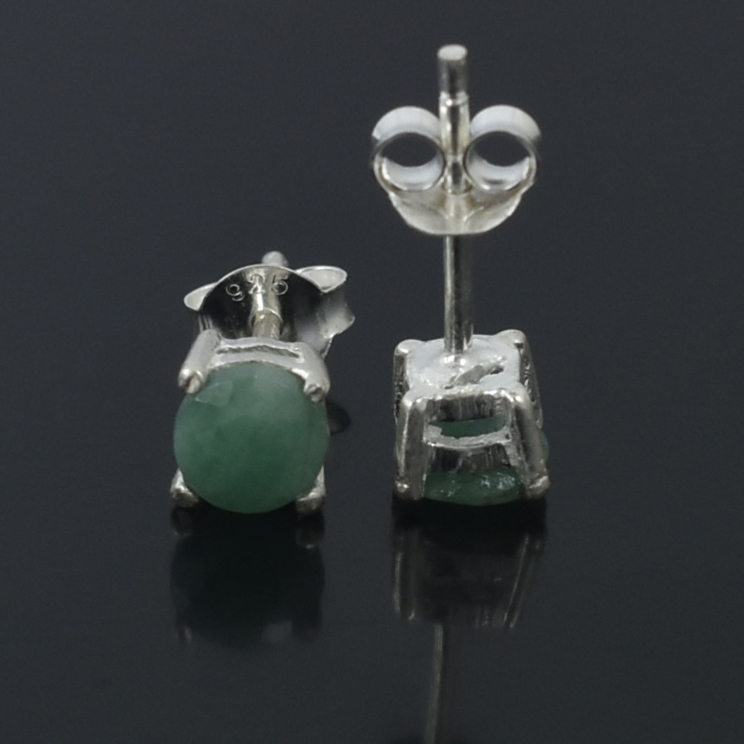 Stunning Emerald Gemstone Studs, Sterling Silver Push Back, White Finish - Image 5