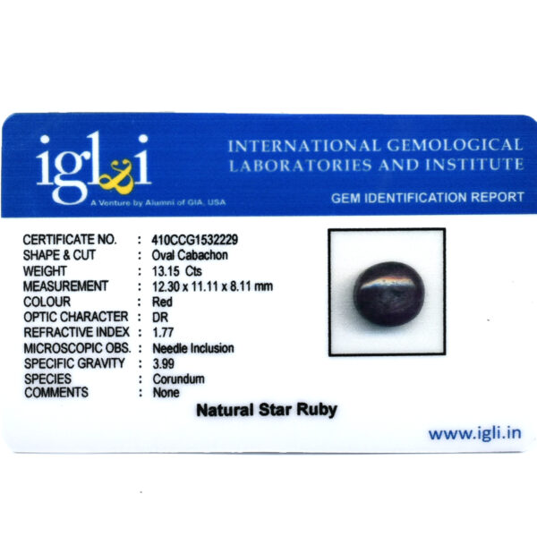 Rare Certified 13.15 Cts, Natural Star Ruby Gemstone – Oval Cabachon| Astrological & Healing Benefits ! - Image 4