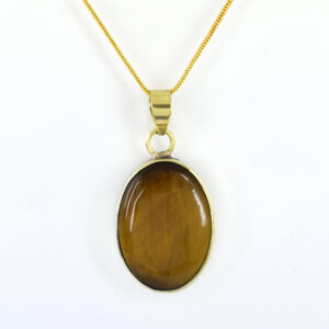 Tiger Eye Pendant with Gold Plating – Boosts Self-Confidence, Focus