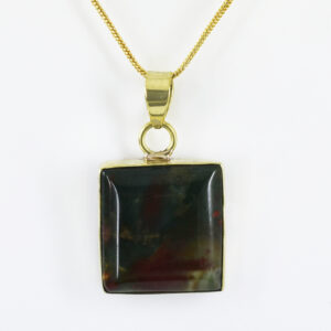 Moss Agate Pendant – Princess Cut 22mm – 8 Gram– Yellow Gold Plated Spiritual Jewelry