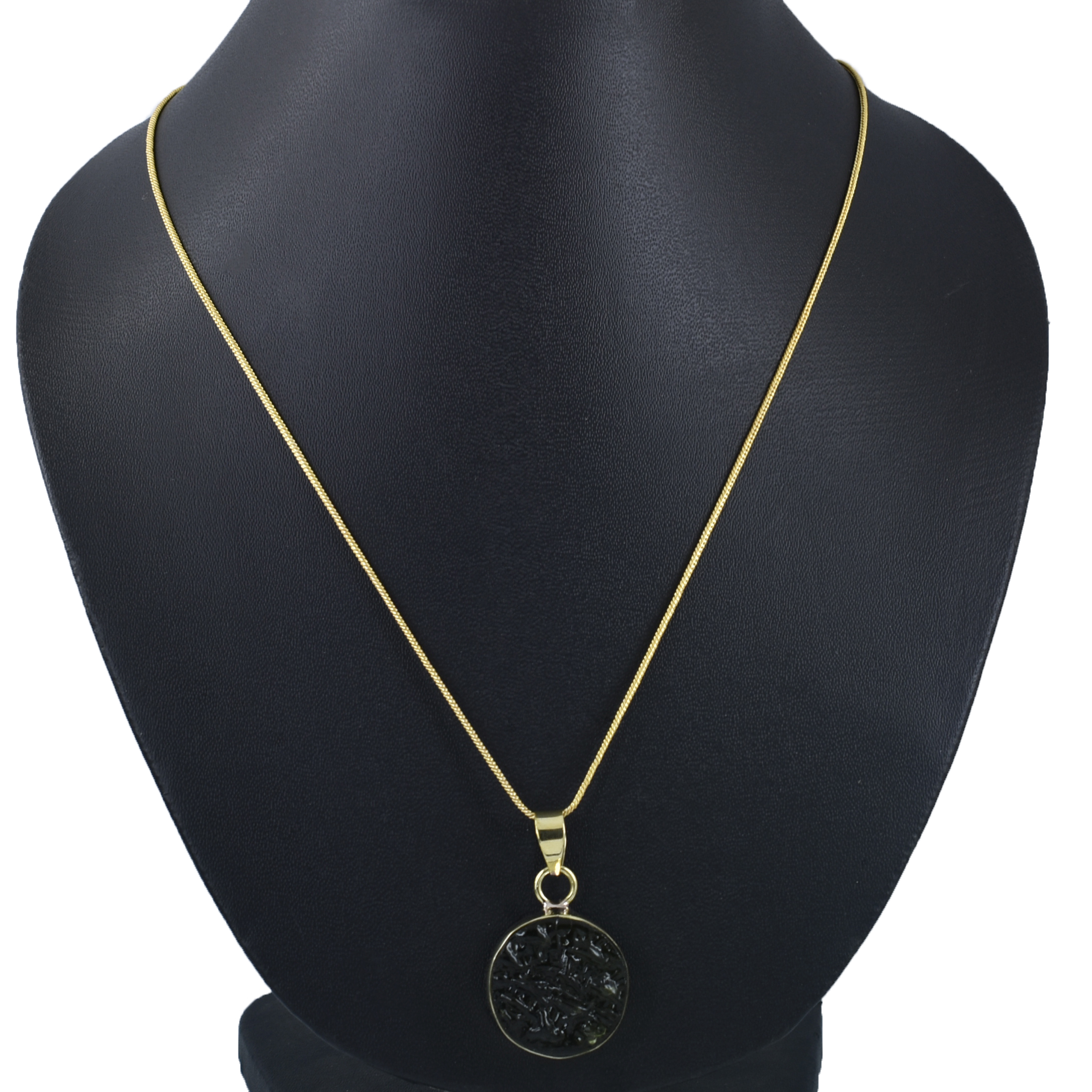 Natural Moldavite Pendant | Round Cut Green Gemstone | Yellow Gold Plated Healing Crystal Jewelry - Image 6