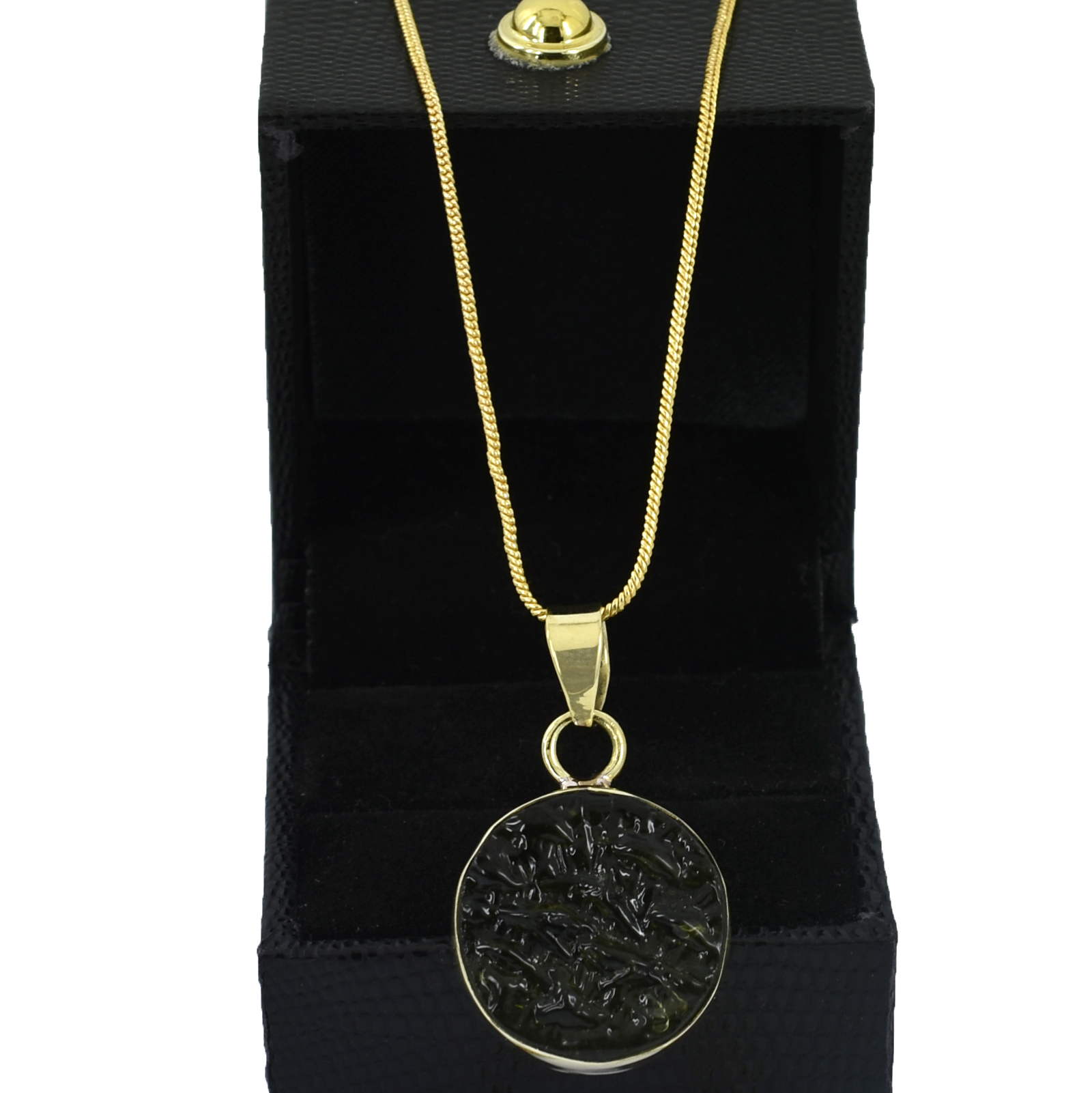 Natural Moldavite Pendant | Round Cut Green Gemstone | Yellow Gold Plated Healing Crystal Jewelry - Image 7
