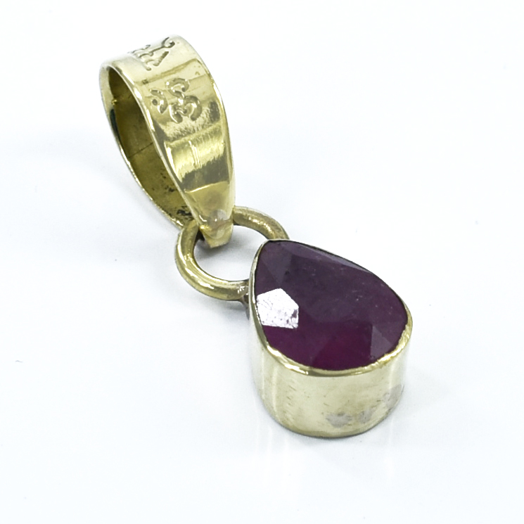 Natural Ruby (Manik) – 2.5 Gram Pear Certified Panchdhatu Gold Plated Pendant with Surya Mantra - Image 2