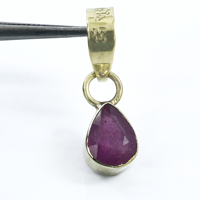 Natural Ruby (Manik) – 2.5 Gram Pear Certified Panchdhatu Gold Plated Pendant with Surya Mantra - Image 3
