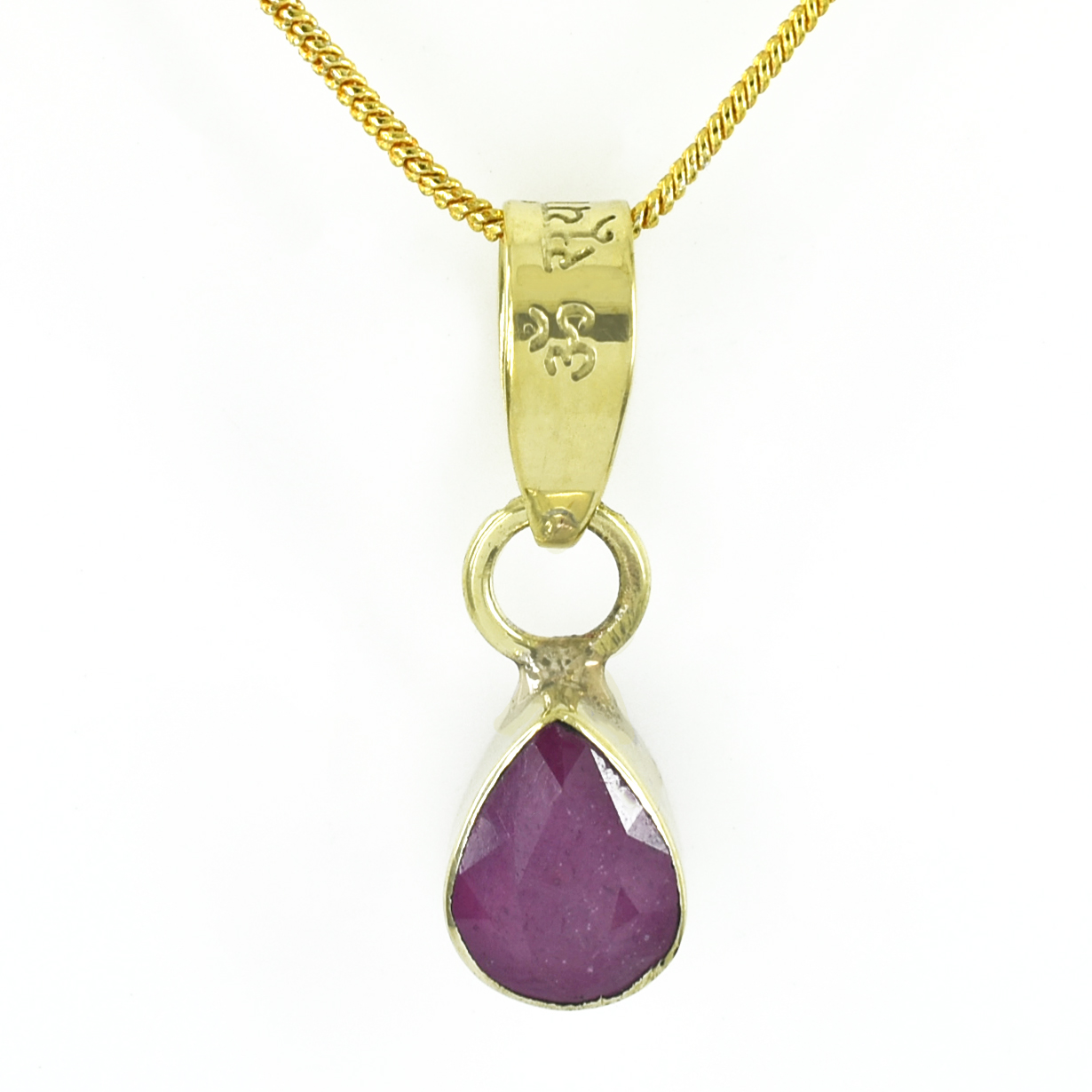 Natural Ruby (Manik) – 2.5 Gram Pear Certified Panchdhatu Gold Plated Pendant with Surya Mantra