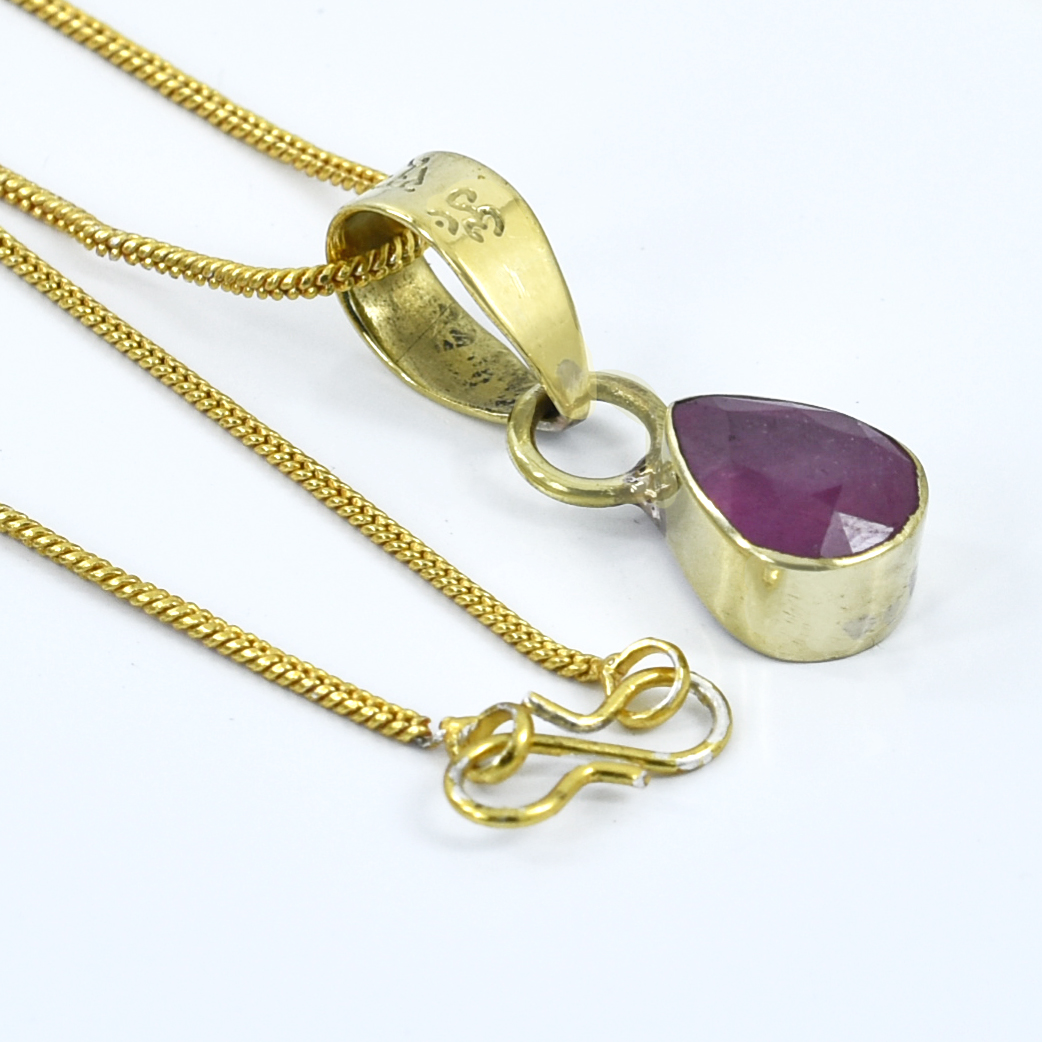 Natural Ruby (Manik) – 2.5 Gram Pear Certified Panchdhatu Gold Plated Pendant with Surya Mantra - Image 5