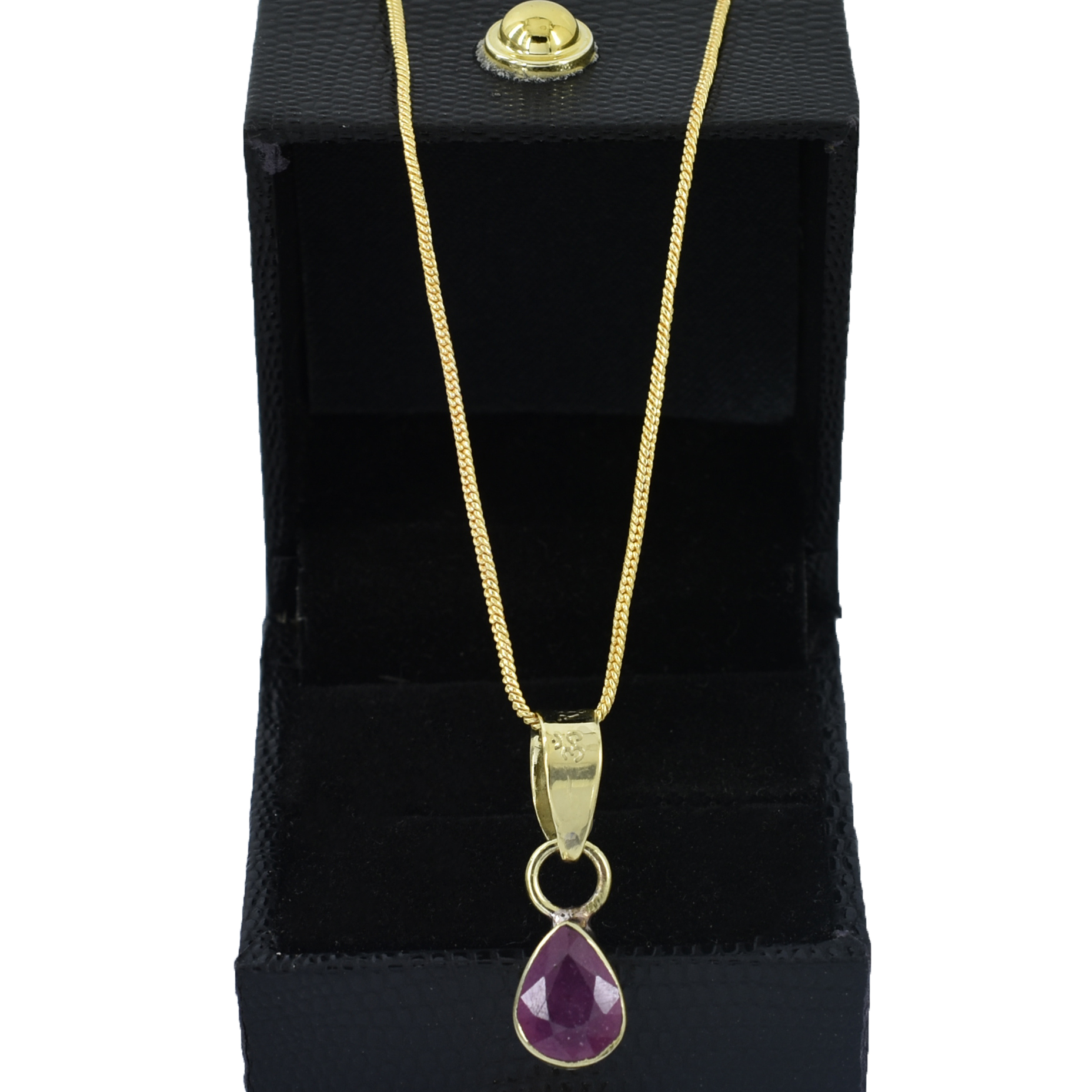 Natural Ruby (Manik) – 2.5 Gram Pear Certified Panchdhatu Gold Plated Pendant with Surya Mantra - Image 6