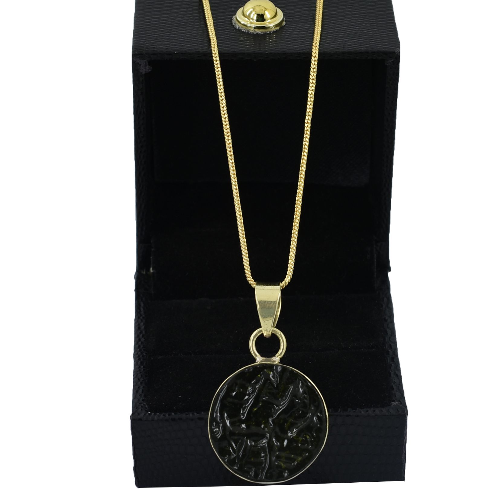 Natural Moldavite Pendant | Round Cut Green Gemstone | Yellow Gold Plated Healing Crystal Jewelry - Image 5