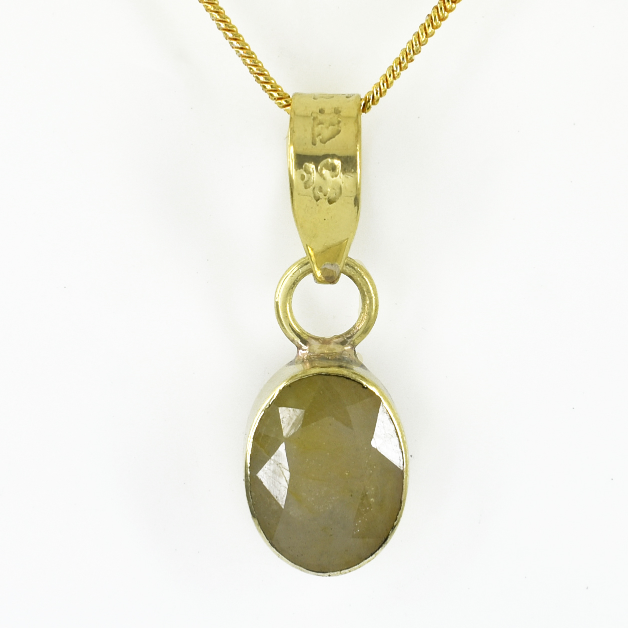 Yellow Sapphire Pendant with "Om Brihaspataye Namah" Mantra