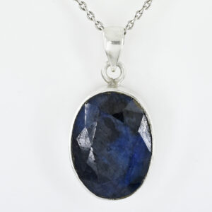 Blue Sapphire Pendant – Oval Cut – 925 Sterling Silver – 24 x 17 mm – 11g – Spiritual & Astrology