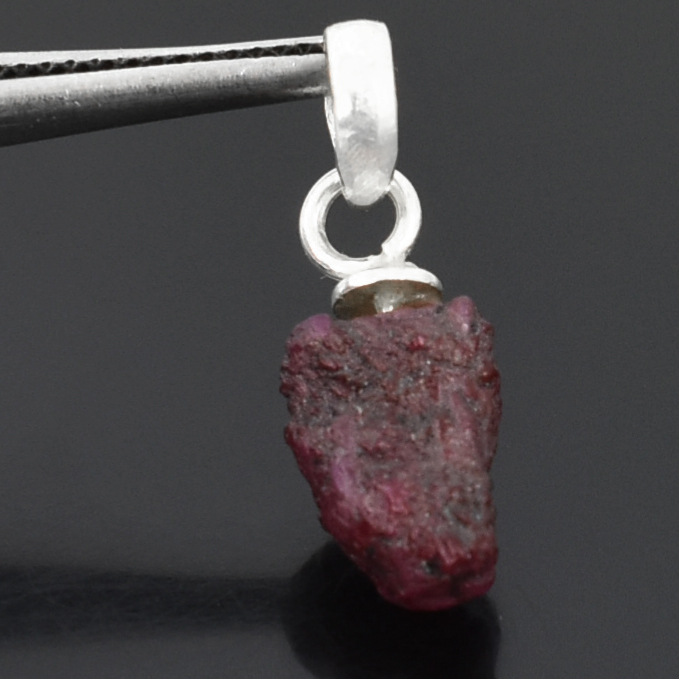 Ruby Rough Cut Pendant ,12 x 7.5 x 5.5 mm, 925 Sterling Silver 1 gram Gemstone Pendant - Image 3