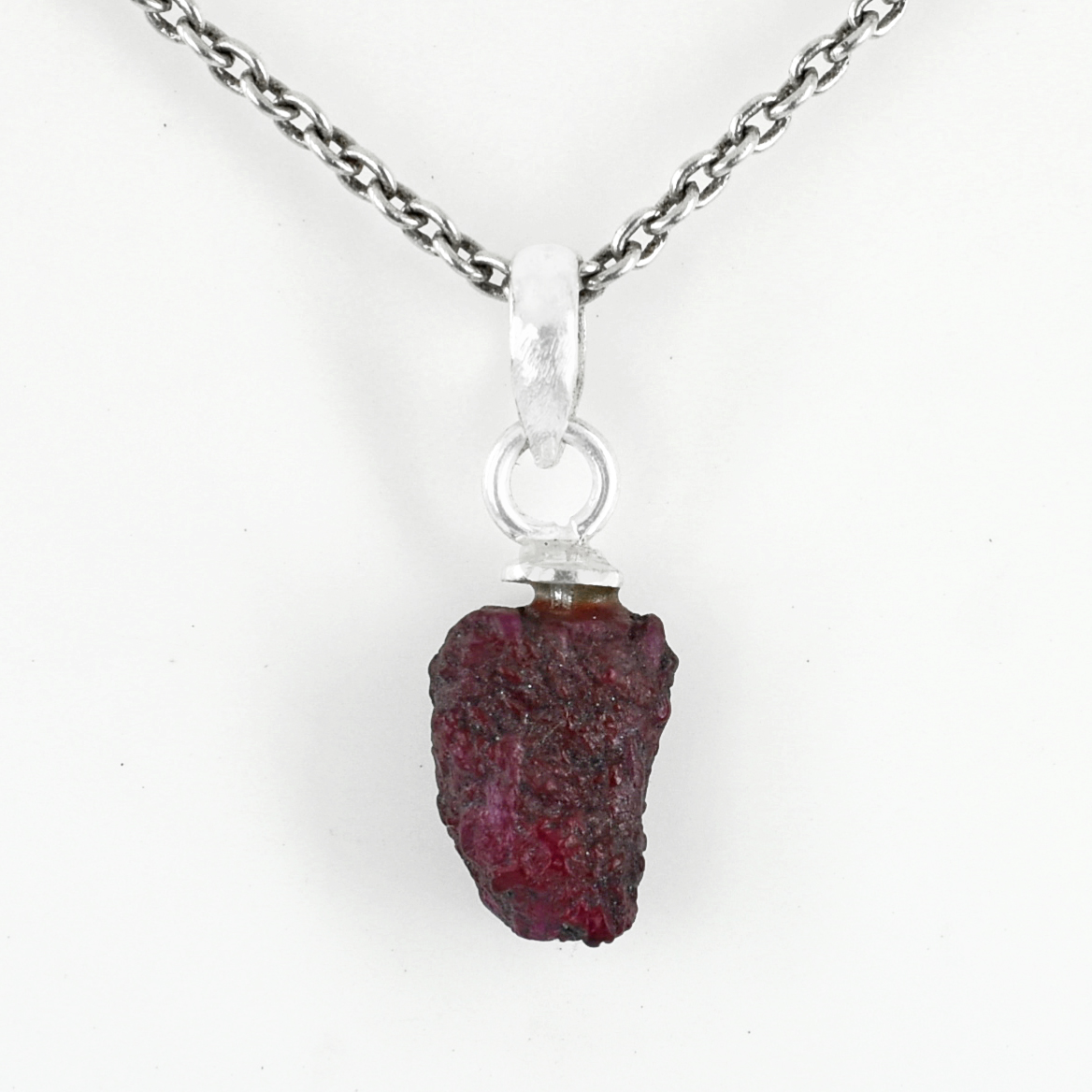 Ruby Rough Cut Pendant ,12 x 7.5 x 5.5 mm, 925 Sterling Silver 1 gram Gemstone Pendant