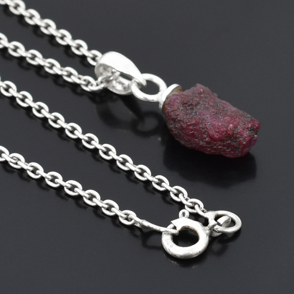 Ruby Rough Cut Pendant ,12 x 7.5 x 5.5 mm, 925 Sterling Silver 1 gram Gemstone Pendant - Image 4