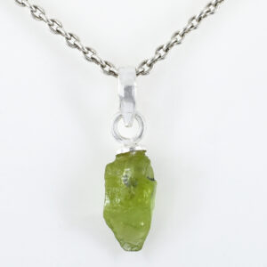 Peridot Pendant – Rough Cut Green Gemstone – 11 x 6 mm – 1 Gram – 925 Sterling Silver – Healing