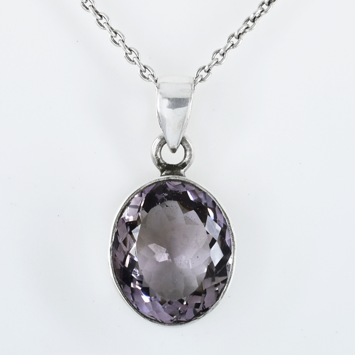 Natural Amethyst Oval Cut Pendant, 16X 13.5 mm ,925 Sterling Silver ,6 gram Gemstone Pendant with Free Chain ,February Birthstone ,Gift For Love