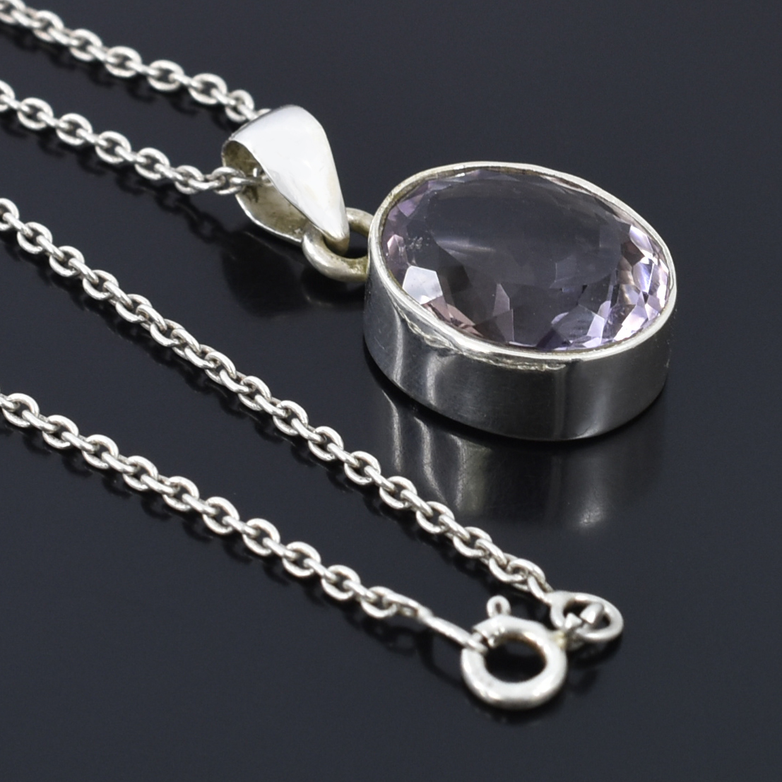 Natural Amethyst Oval Cut Pendant, 16X 13.5 mm ,925 Sterling Silver ,6 gram Gemstone Pendant with Free Chain ,February Birthstone ,Gift For Love - Image 4