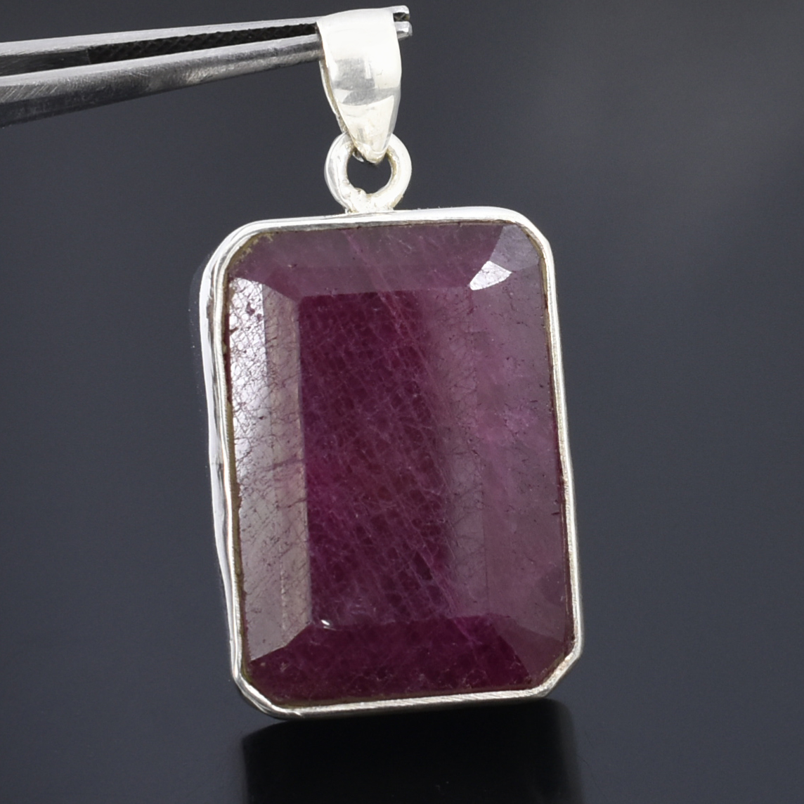 Ruby Pendants – 925 Sterling Silver & Gold Plated – Emerald Cut Ruby 37 X 19mm, 21.5 gram - Image 3
