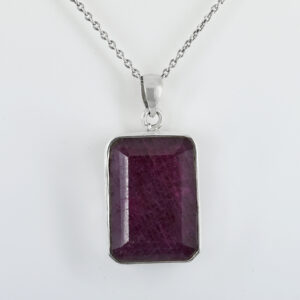 Ruby Pendants – 925 Sterling Silver & Gold Plated – Emerald Cut Ruby 37 X 19mm, 21.5 gram