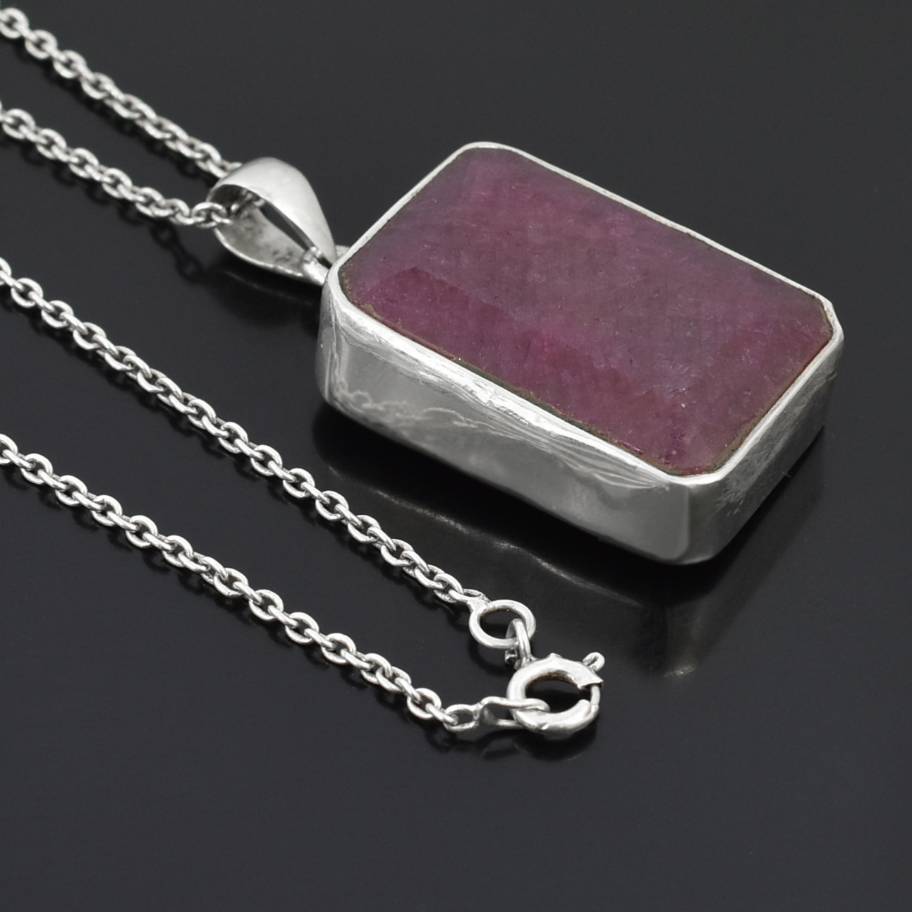 Ruby Pendants – 925 Sterling Silver & Gold Plated – Emerald Cut Ruby 37 X 19mm, 21.5 gram - Image 5