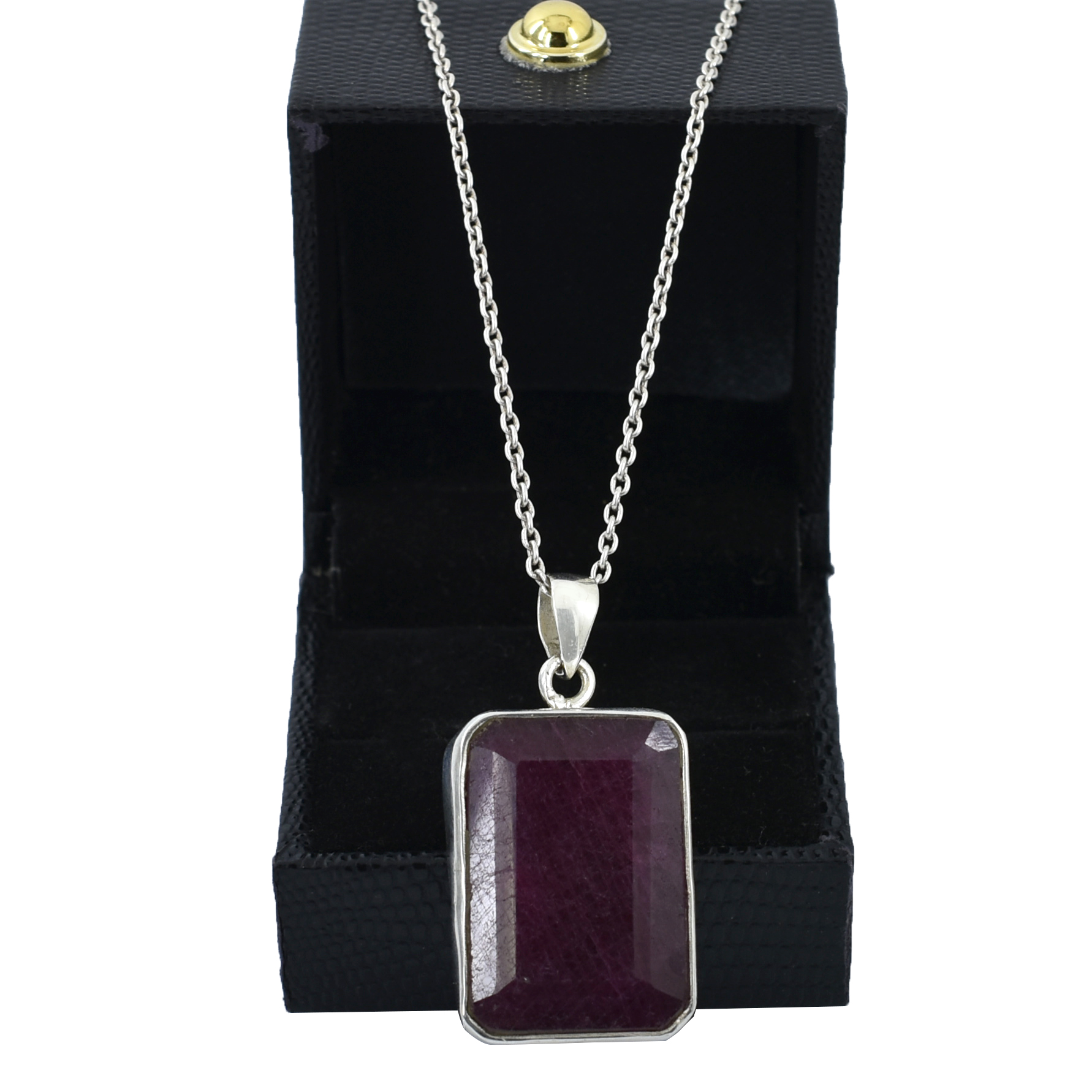 Ruby Pendants – 925 Sterling Silver & Gold Plated – Emerald Cut Ruby 37 X 19mm, 21.5 gram - Image 4
