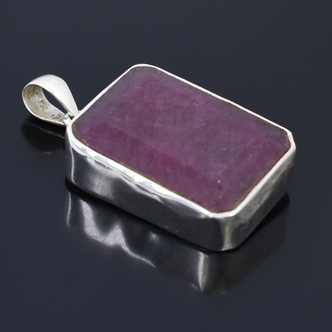 Ruby Pendants – 925 Sterling Silver & Gold Plated – Emerald Cut Ruby 37 X 19mm, 21.5 gram - Image 2