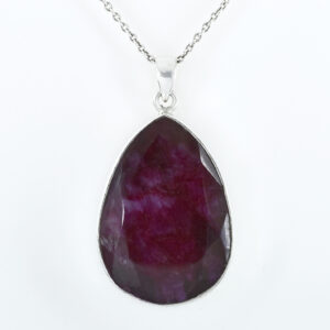 Ruby & Emerald Pendants – 925 Sterling Silver & Gold Plated – Pear Cut Ruby 38x26mm, 25g – Pendant 14.5x12.5mm