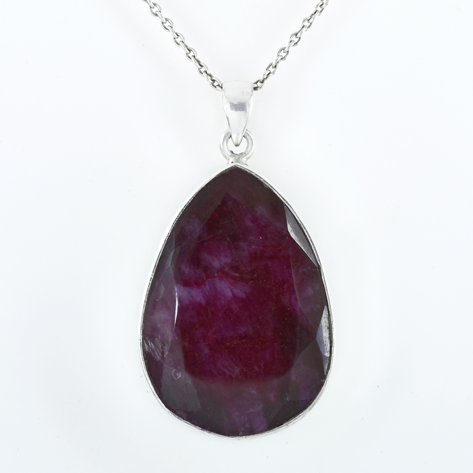 Ruby & Emerald Pendants – 925 Sterling Silver & Gold Plated – Pear Cut Ruby 38x26mm, 25g – Pendant 14.5x12.5mm