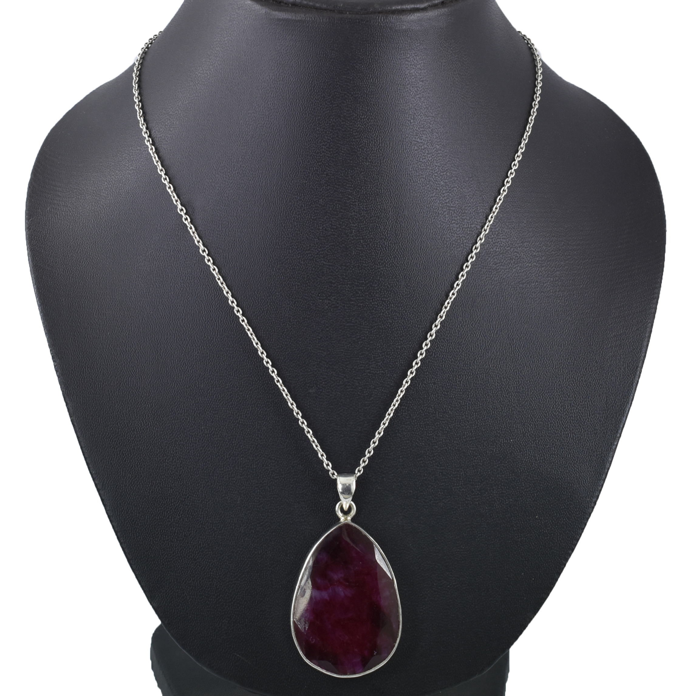 Ruby & Emerald Pendants – 925 Sterling Silver & Gold Plated – Pear Cut Ruby 38x26mm, 25g – Pendant 14.5x12.5mm - Image 7