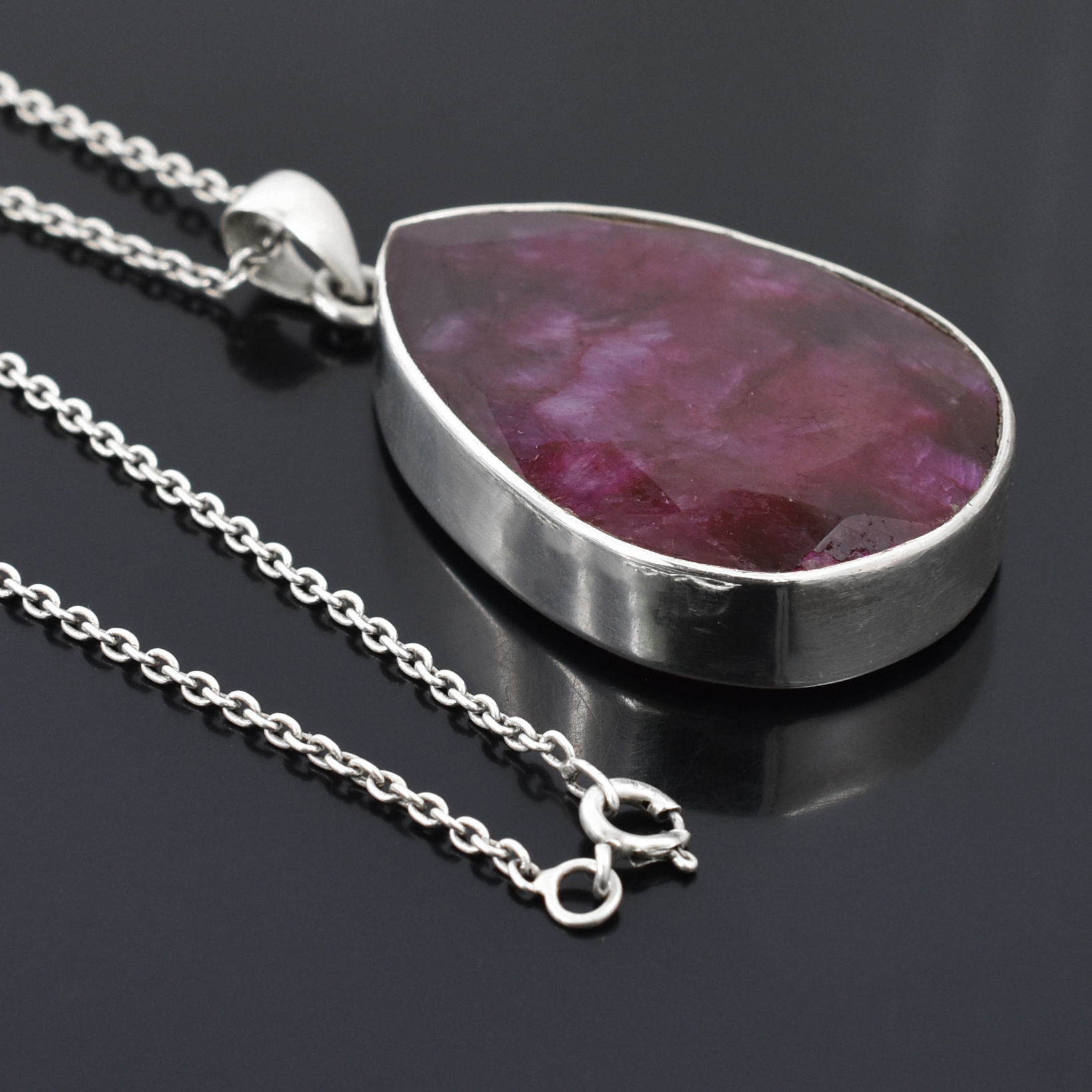 Ruby & Emerald Pendants – 925 Sterling Silver & Gold Plated – Pear Cut Ruby 38x26mm, 25g – Pendant 14.5x12.5mm - Image 6