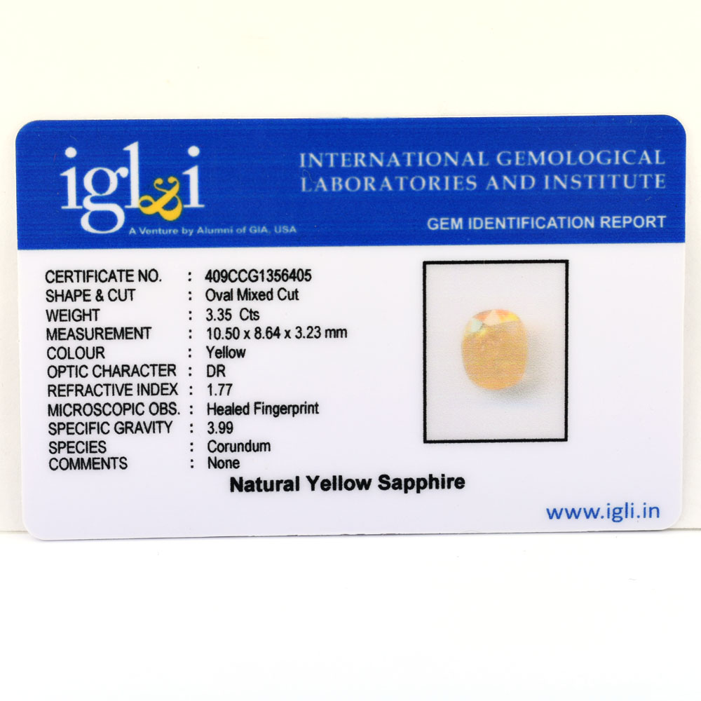 Natural Yellow Sapphire (Pukhraj) 3.35 Carat Certified Gemstone – Oval Mixed Cut Yellow Pukhraj for Jupiter (Guru) - Image 6