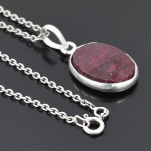 Ruby & Emerald Pendants – 925 Sterling Silver & Gold Plated – Oval Cut Ruby 18 x 14 x 6 mm, 23.60 ct  Pendant 14.5x12.5mm