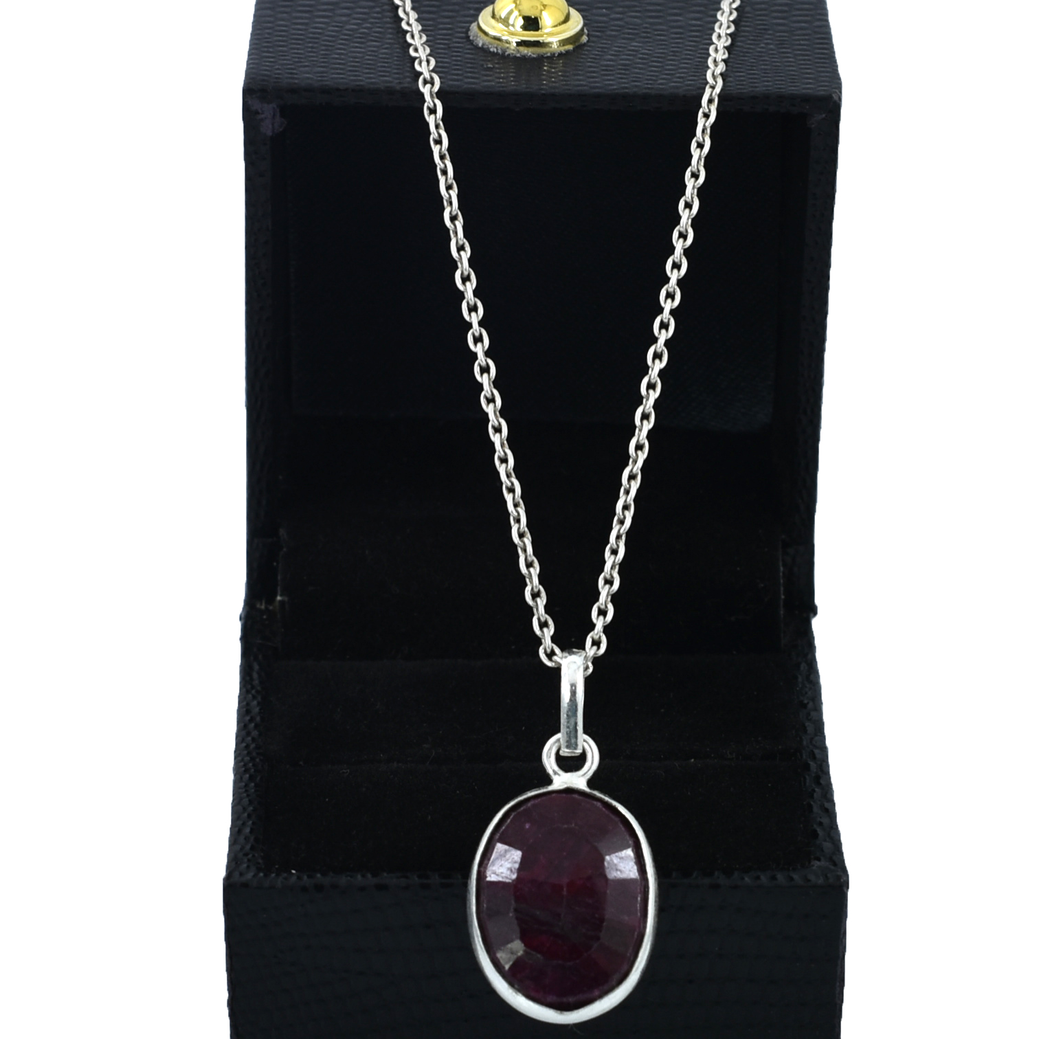 Ruby & Emerald Pendants – 925 Sterling Silver & Gold Plated – Oval Cut Ruby 18 x 14 x 6 mm, 23.60 ct Pendant 14.5x12.5mm - Image 2