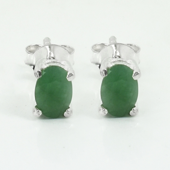 Emerald Gemstone Studs, Sterling Silver Push Back, White Finish, Oval Cut - Image 8