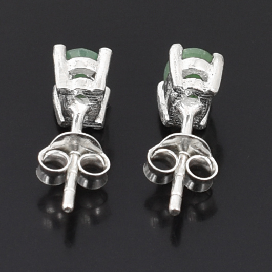 Emerald Gemstone Studs, Sterling Silver Push Back, White Finish, Oval Cut - Image 7