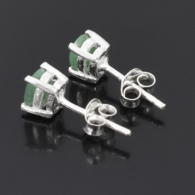 Emerald Gemstone Studs, Sterling Silver Push Back, White Finish, Oval Cut - Image 6