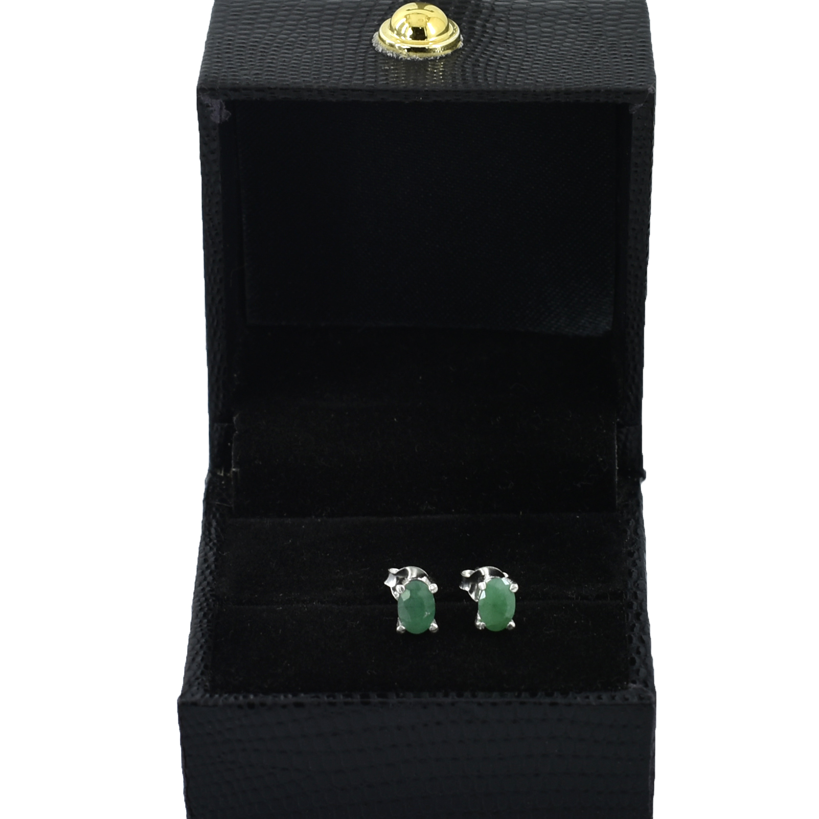 Emerald Gemstone Studs, Sterling Silver Push Back, White Finish, Oval Cut - Image 2