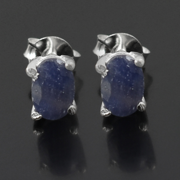 Stunning Blue Sapphire Gemstone Studs, Sterling Silver Push Back, White Finish, Oval Cut - Image 7