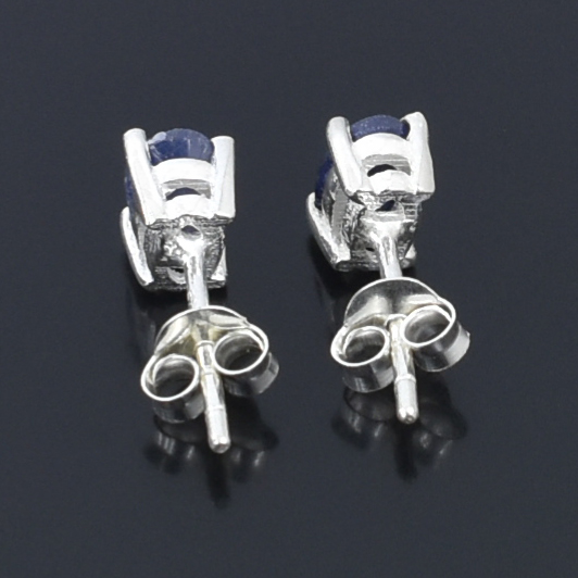 Stunning Blue Sapphire Gemstone Studs, Sterling Silver Push Back, White Finish, Oval Cut - Image 5