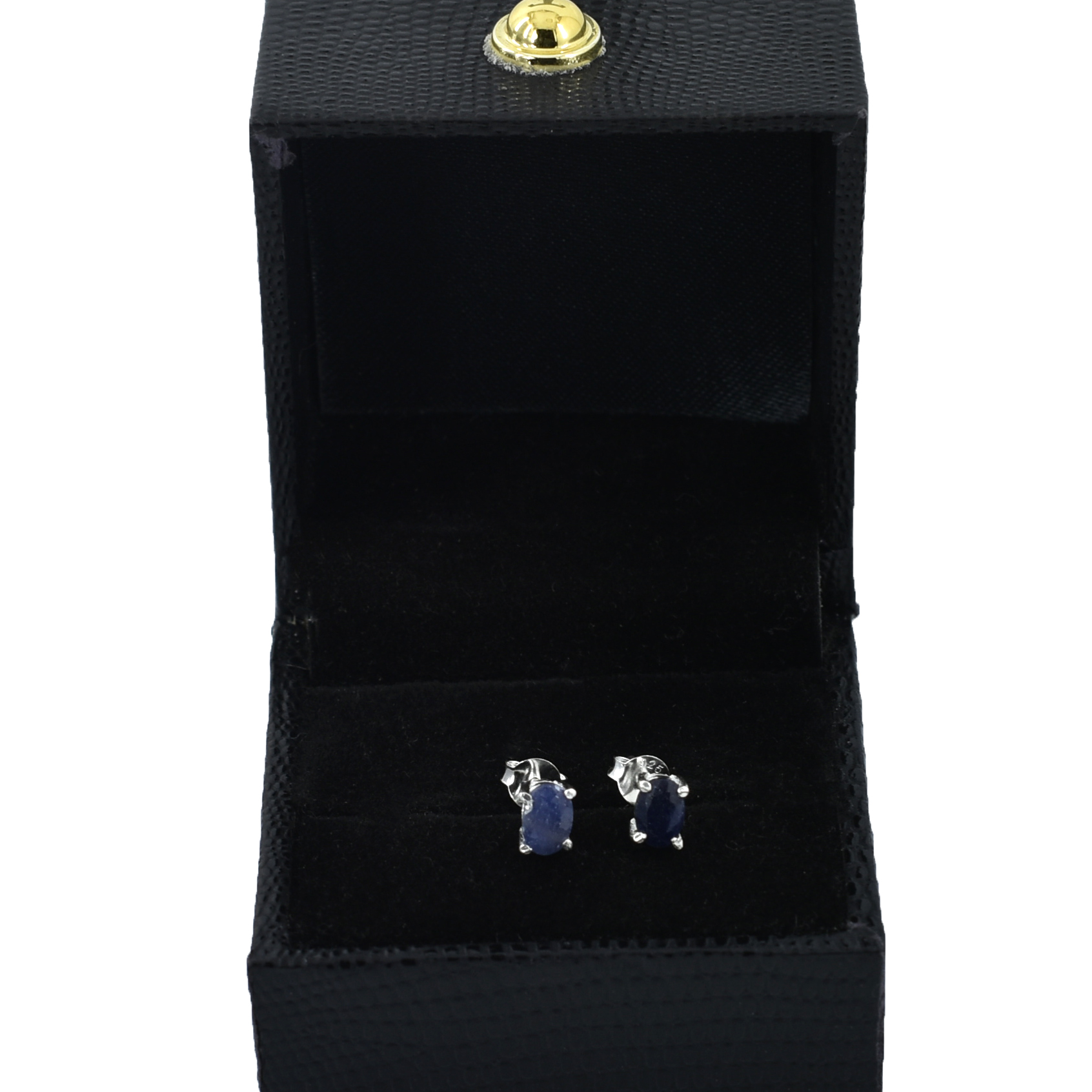 Stunning Blue Sapphire Gemstone Studs, Sterling Silver Push Back, White Finish, Oval Cut - Image 2