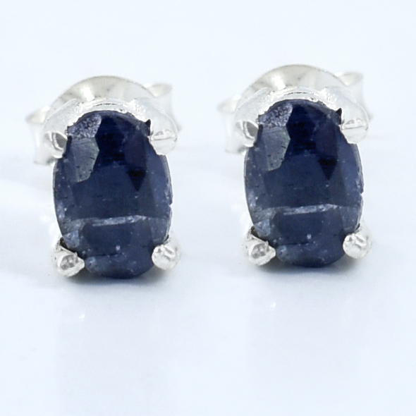 Blue Sapphire Gemstone Studs, Sterling Silver Push Back - Image 7