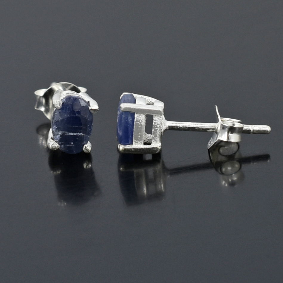 Blue Sapphire Gemstone Studs, Sterling Silver Push Back - Image 6