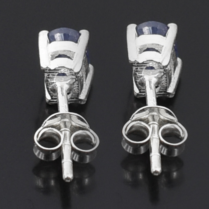 Blue Sapphire Gemstone Studs, Sterling Silver Push Back - Image 5