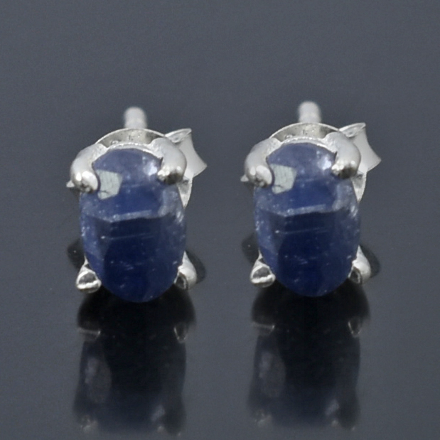 Blue Sapphire Gemstone Studs, Sterling Silver Push Back