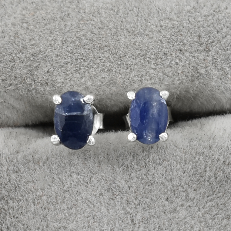 Blue Sapphire Gemstone Studs, Sterling Silver Push Back - Image 3