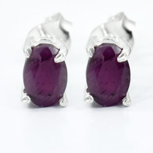 Ruby Gemstone Studs, Sterling Silver Push Back, White Finish