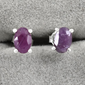Stunning Ruby Gemstone Studs, Sterling Silver Push Back, White Finish, Oval Cut