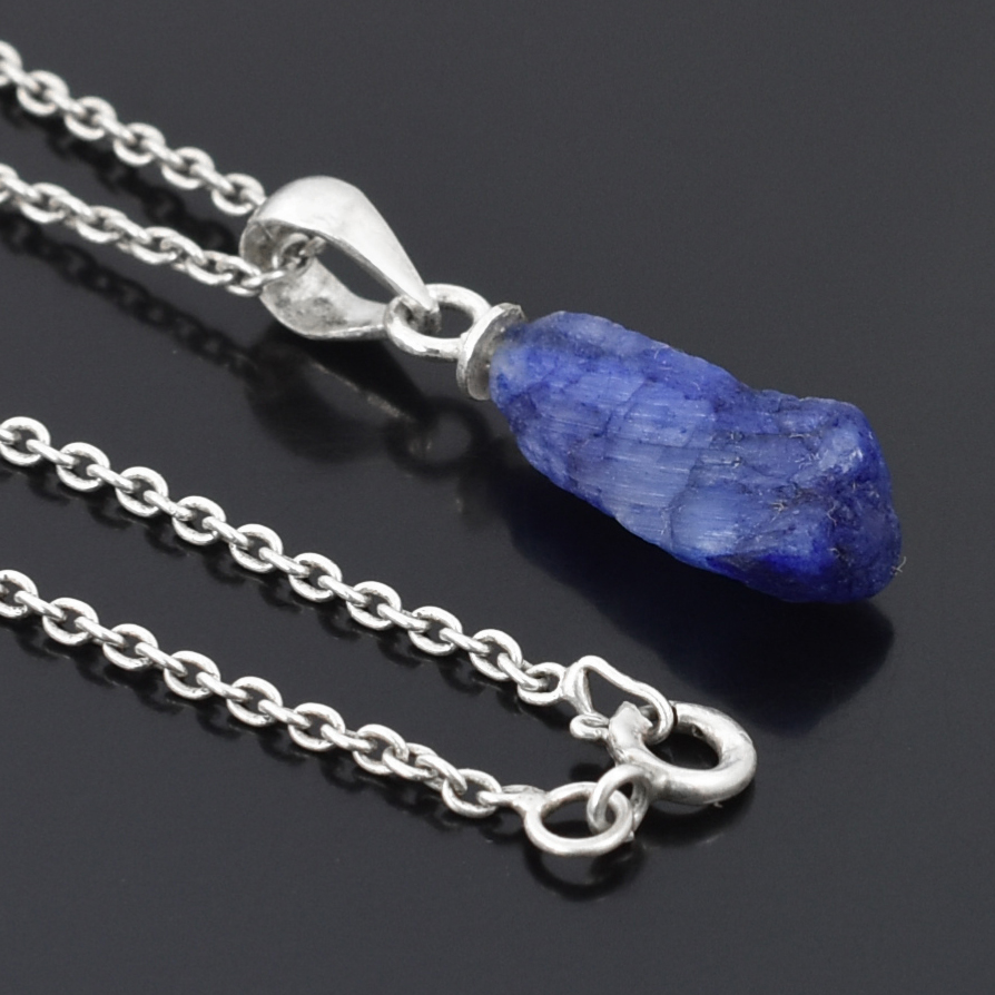 Natural Blue Sapphire Rough Pendant – 925 Sterling Silver – 18 x 6 mm – 8.85 Ct ,Unique rough Blue Sapphire Pendant , Gift For Wife , Love - Image 5