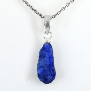 Natural Blue Sapphire Rough Pendant – 925 Sterling Silver – 18 x 6 mm – 8.85 Ct ,Unique rough Blue Sapphire Pendant , Gift For Wife , Love